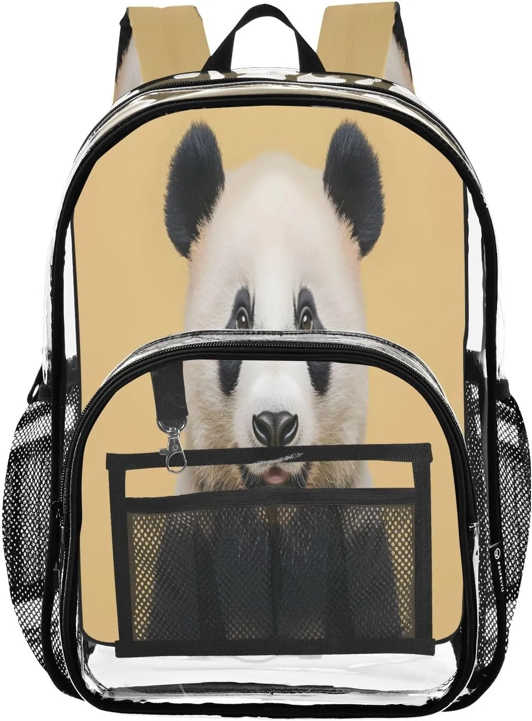 Panda Portrait Clear Backpack with Back Print, Heavy Duty See Through Backpacks PVC Transparent Daypack for Travel Security