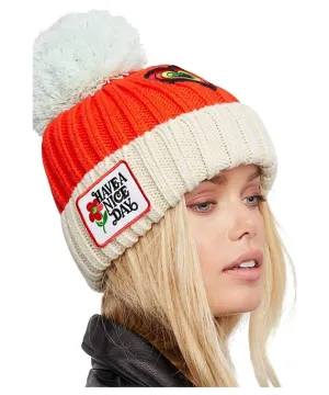 Patched Pom Beanie, Ivory