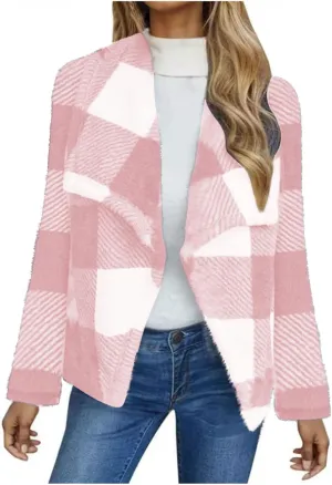 Pea Coats for Women Oversized Fleece Plaid Cardigan Long Sleeve Thermal Winter Jackets Casual Fit Outerwear