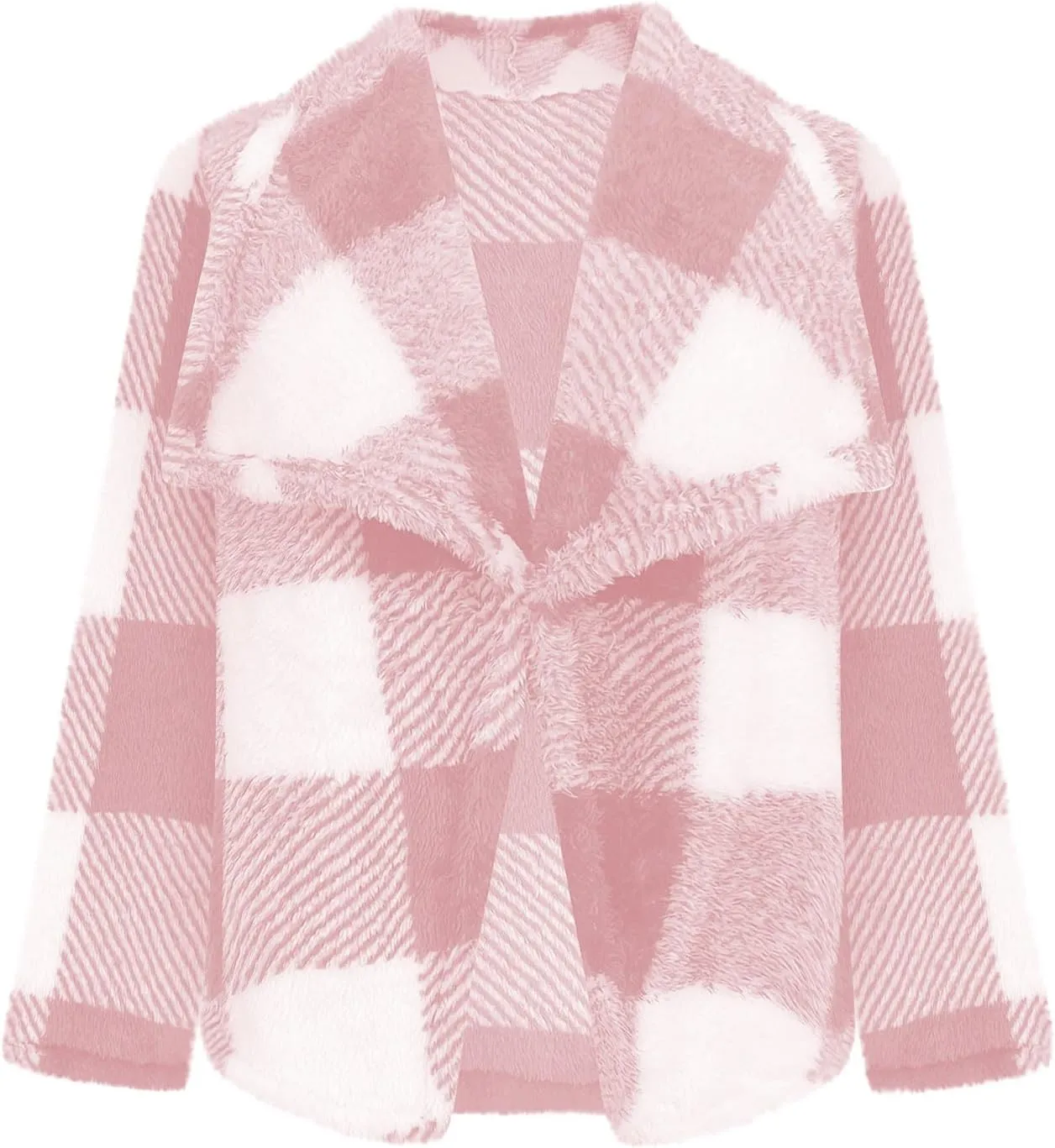 Pea Coats for Women Oversized Fleece Plaid Cardigan Long Sleeve Thermal Winter Jackets Casual Fit Outerwear