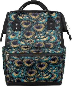 Peacock Eye Feather Diaper Bag Tote Large Capacity Waterproof with Adjustable Shoulder Strap and Pram Straps Mommy Bag for Hospital Beach Weekender Travel