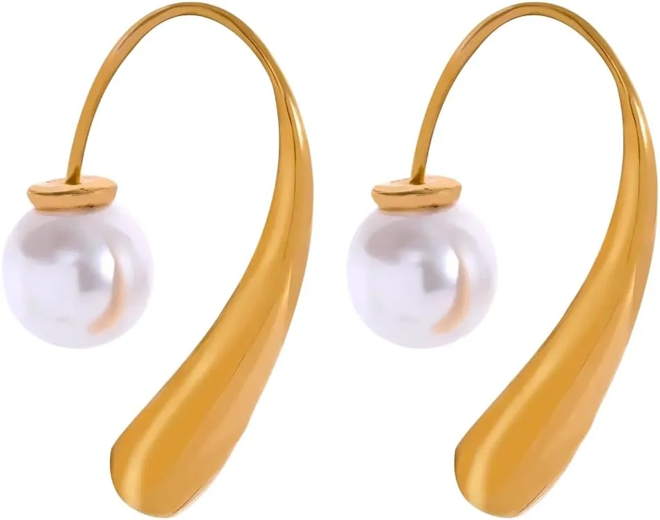 Pearl earrings for women Waterproof Minimalist Imitation Pearls Stainless Steel Personality Chic Earrings 18K Gold Plated Jewelry Women Gift-T14