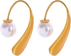 Pearl earrings for women Waterproof Minimalist Imitation Pearls Stainless Steel Personality Chic Earrings 18K Gold Plated Jewelry Women Gift-T14