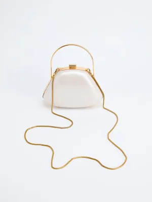 Pearl White Evening Clutch Bag, Acrylic Frame Purse with Gold Handle, Wedding Party Handbag