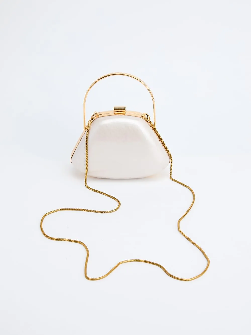 Pearl White Evening Clutch Bag, Acrylic Frame Purse with Gold Handle, Wedding Party Handbag