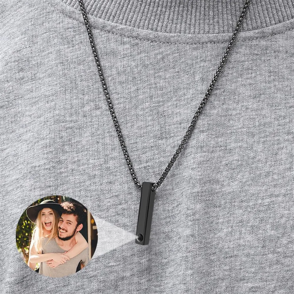 Personalized Bar Necklaces for Men Women, Photo Projection Necklaces Custom Picture Necklaces Engraved Name Pendant I Love You Necklaces 100 Languages Jewelry for Couples/Boyfriend/Girlfriend/Lovers