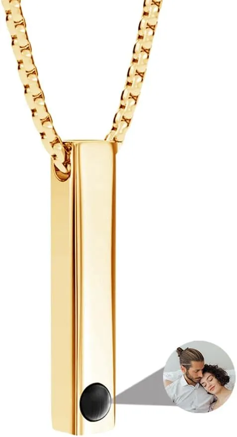 Personalized Bar Necklaces for Men Women, Photo Projection Necklaces Custom Picture Necklaces Engraved Name Pendant I Love You Necklaces 100 Languages Jewelry for Couples/Boyfriend/Girlfriend/Lovers