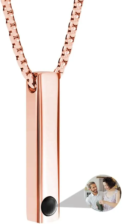 Personalized Bar Necklaces for Men Women, Photo Projection Necklaces Custom Picture Necklaces Engraved Name Pendant I Love You Necklaces 100 Languages Jewelry for Couples/Boyfriend/Girlfriend/Lovers