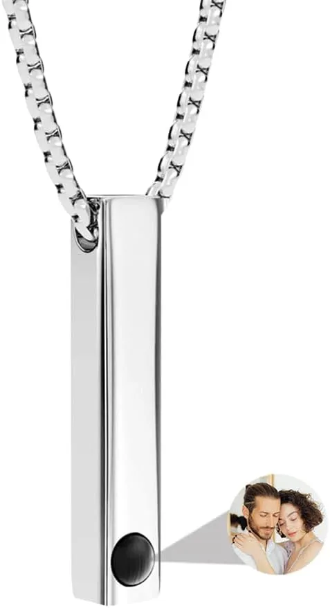 Personalized Bar Necklaces for Men Women, Photo Projection Necklaces Custom Picture Necklaces Engraved Name Pendant I Love You Necklaces 100 Languages Jewelry for Couples/Boyfriend/Girlfriend/Lovers