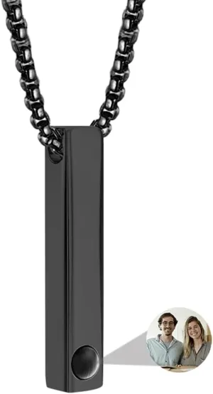 Personalized Bar Necklaces for Men Women, Photo Projection Necklaces Custom Picture Necklaces Engraved Name Pendant I Love You Necklaces 100 Languages Jewelry for Couples/Boyfriend/Girlfriend/Lovers