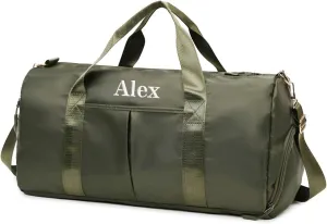 Personalized Duffel Bag Embroidered Sports Gym Bag Travel with Wet Dry Pockets & Shoe Compartment Gift For Groomsman,Bridesmaid (ArmyGreen)
