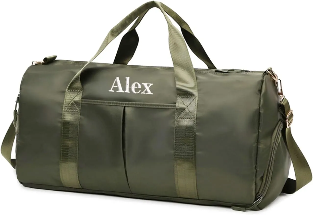 Personalized Duffel Bag Embroidered Sports Gym Bag Travel with Wet Dry Pockets & Shoe Compartment Gift For Groomsman,Bridesmaid (ArmyGreen)