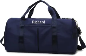 Personalized Duffel Bag Embroidered Sports Gym Bag Travel with Wet Dry Pockets & Shoe Compartment Gift For Groomsman,Bridesmaid (Navy Blue)