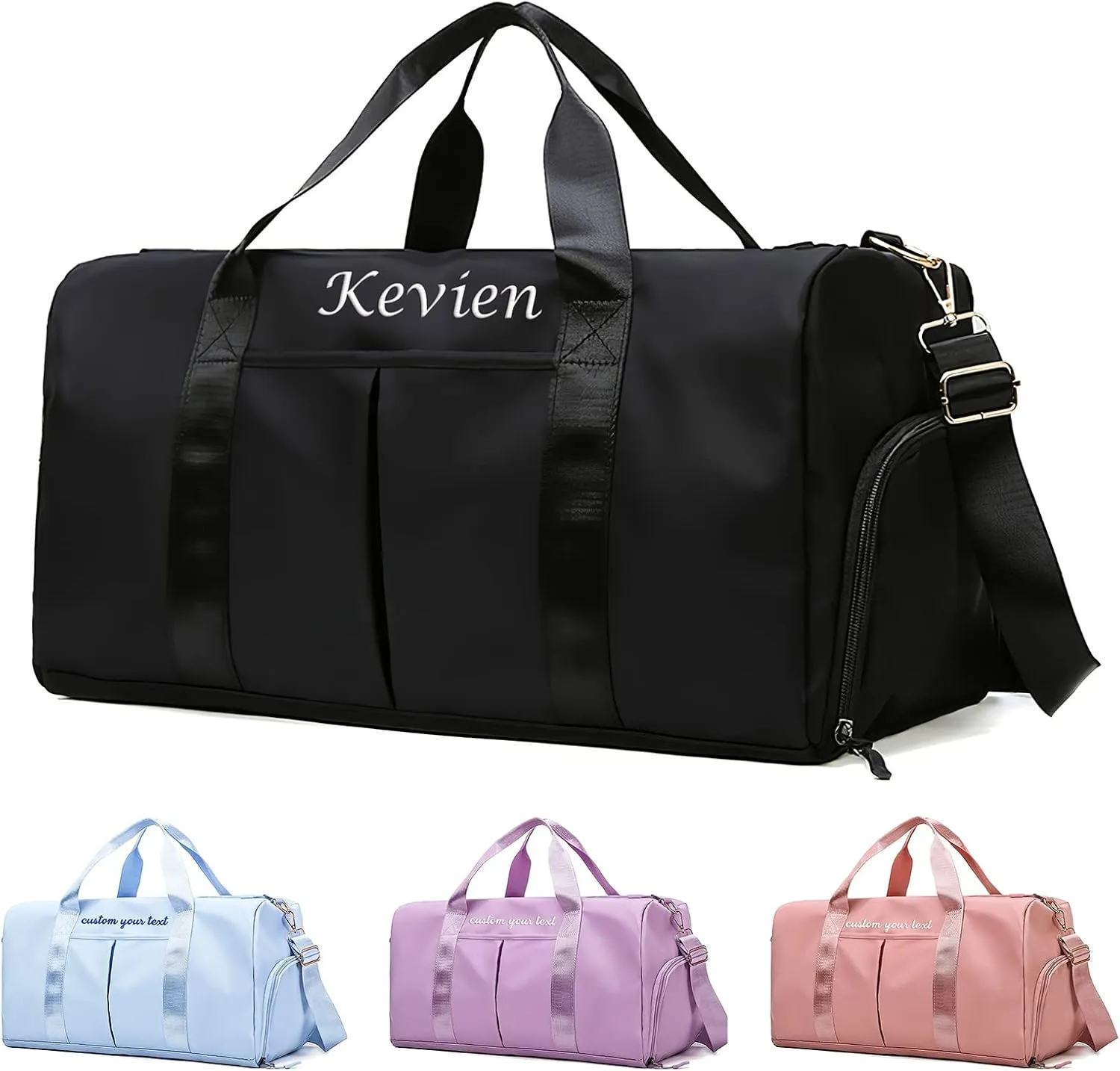 Personalized Duffel Travel Bag Embroidered Name Custom Sports Gym Bags Customized Dance Bag with Wet Dry Pockets & Shoe Weekender Overnight Bridesmaid Gift-Black