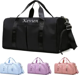 Personalized Duffel Travel Bag Embroidered Name Custom Sports Gym Bags Customized Dance Bag with Wet Dry Pockets & Shoe Weekender Overnight Bridesmaid Gift-Black