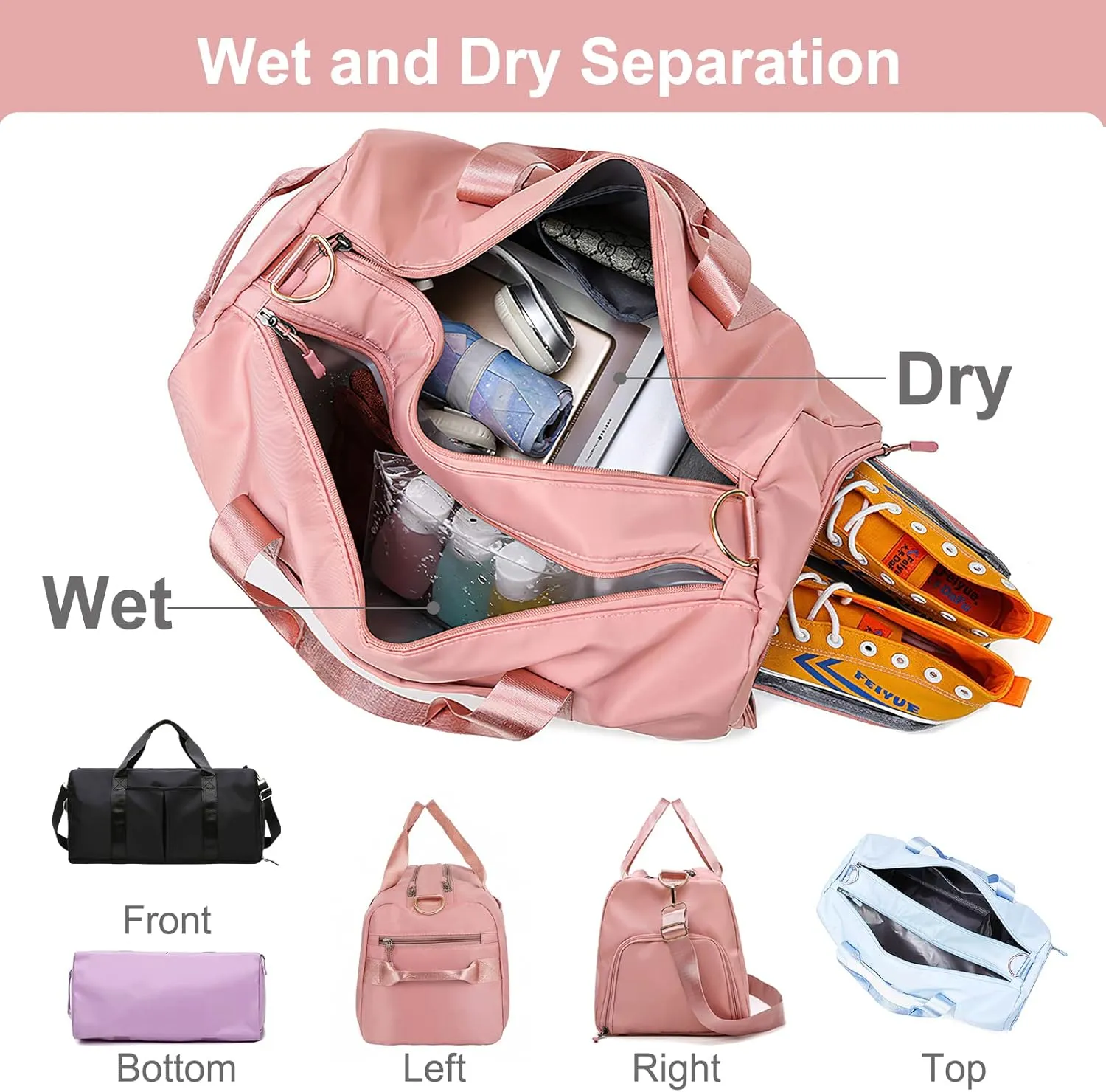 Personalized Duffel Travel Bag Embroidered Name Custom Sports Gym Bags Customized Dance Bag with Wet Dry Pockets & Shoe Weekender Overnight Bridesmaid Gift-Black