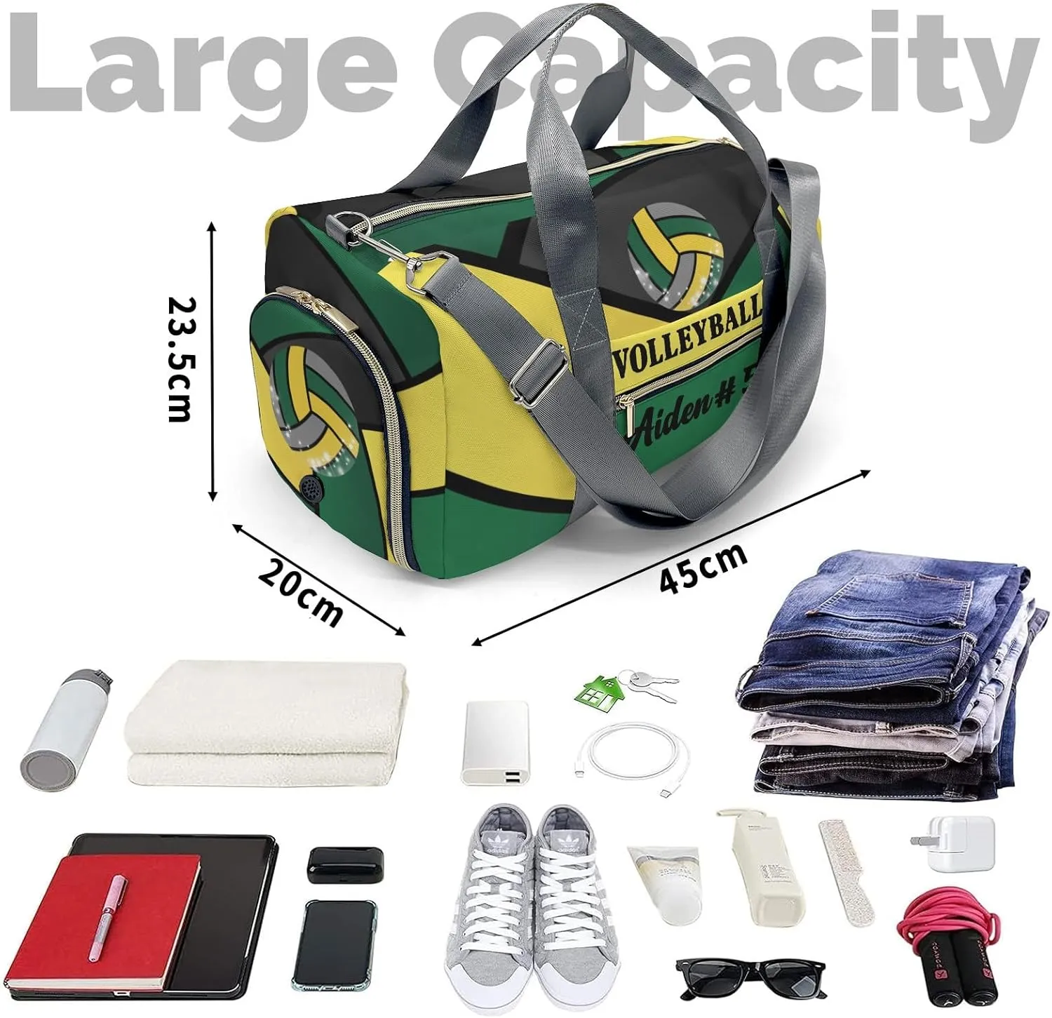 Personalized Name Gym Bag Sports Duffel Bags Volleyball Sports Gymnastics Travel Perform Training Casual Bag