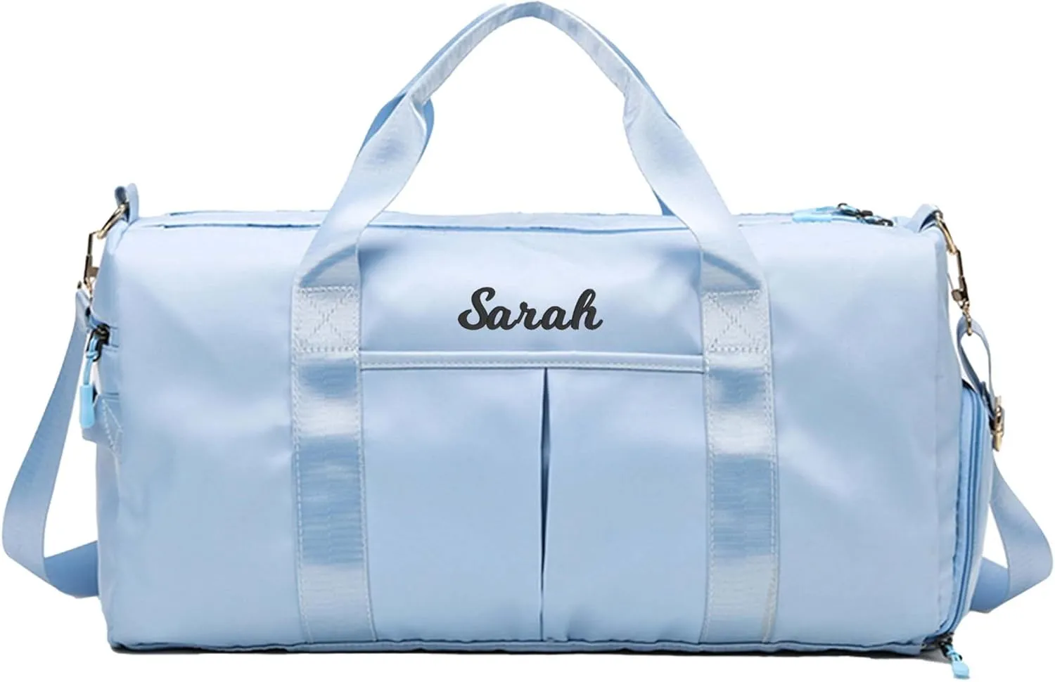 Personalized Travel Bag for Women, Bridesmaid Gift Bag, Weekender Bag with Embroidered Name, Monogram Overnight Duffle Bag with Shoe Compartment and Wet Pocket for Airplane,Gym,Dance,Overnight (Blue)