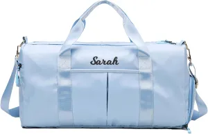 Personalized Travel Bag for Women, Bridesmaid Gift Bag, Weekender Bag with Embroidered Name, Monogram Overnight Duffle Bag with Shoe Compartment and Wet Pocket for Airplane,Gym,Dance,Overnight (Blue)