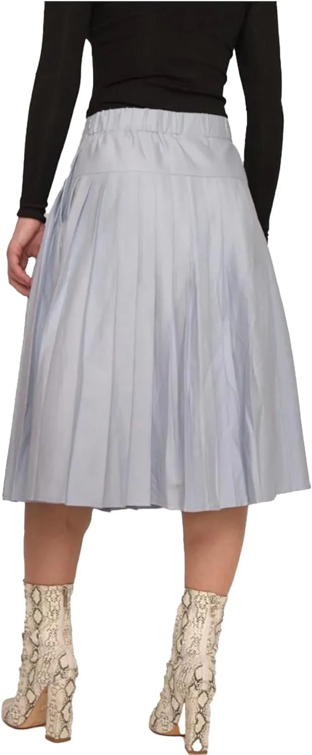 Pleated Midi Skirt with Pockets, High Waist A-Line, Side Zipper, in Black and Blue