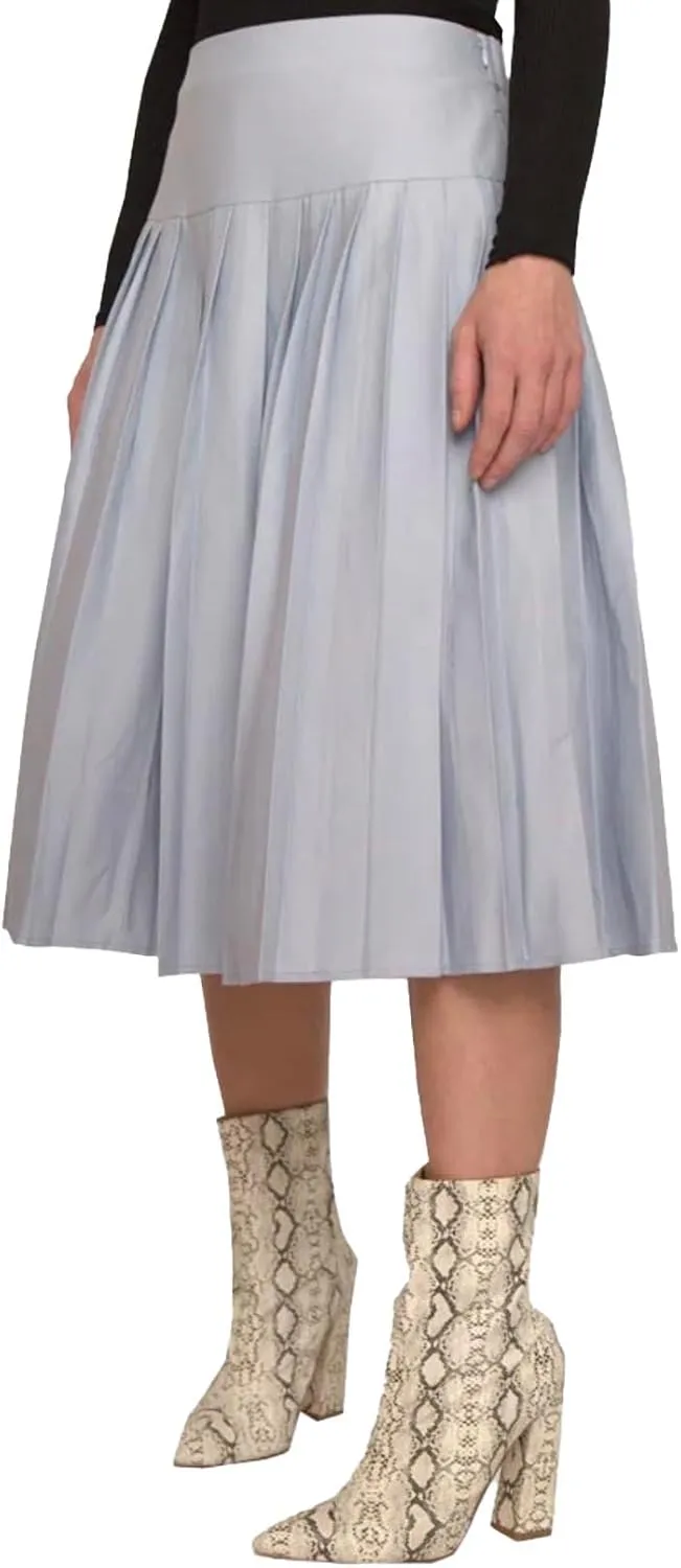 Pleated Midi Skirt with Pockets, High Waist A-Line, Side Zipper, in Black and Blue
