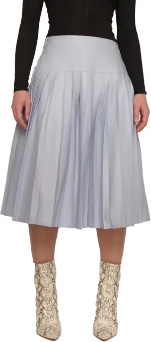 Pleated Midi Skirt with Pockets, High Waist A-Line, Side Zipper, in Black and Blue