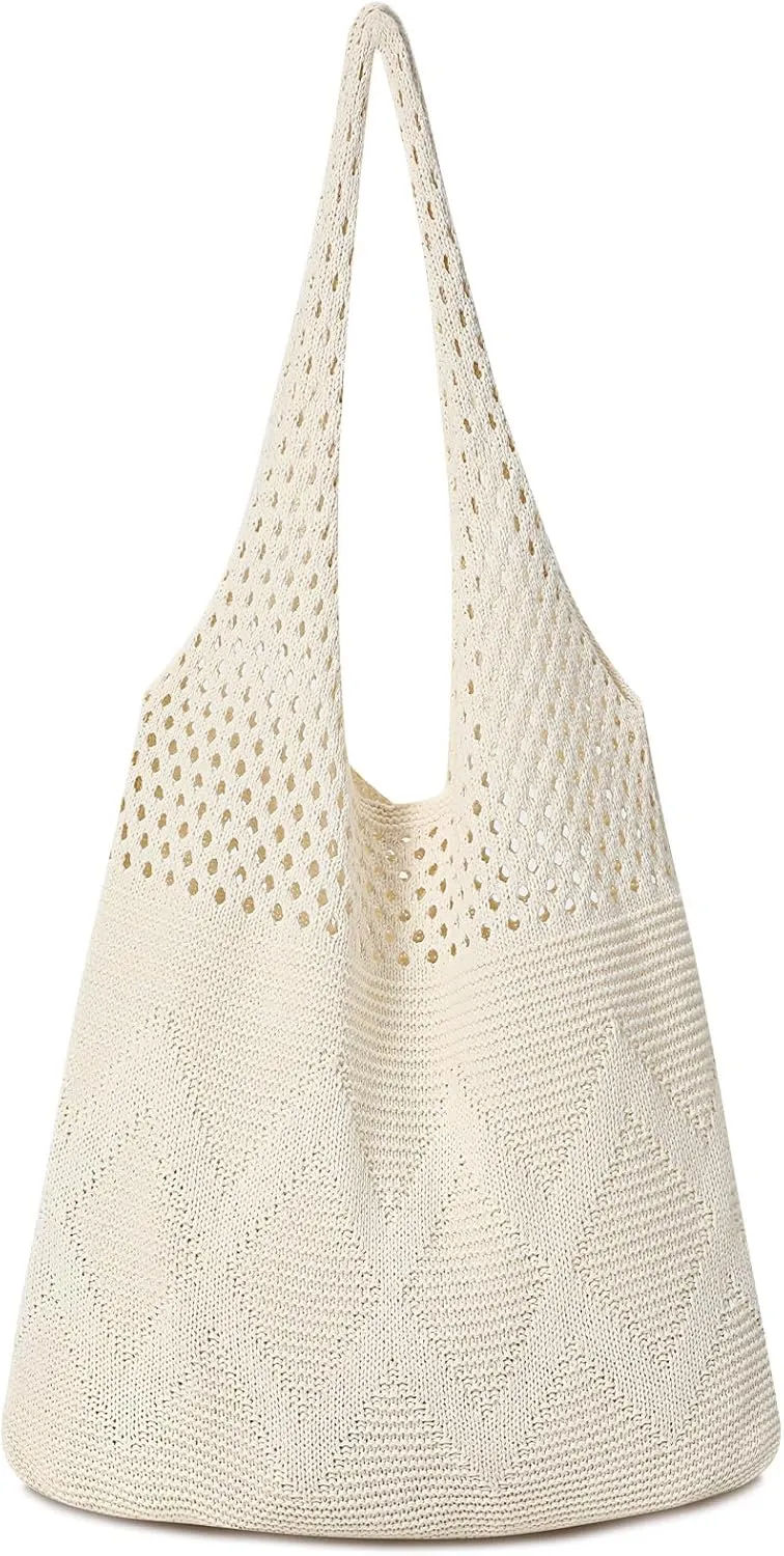 Pleneal Crochet Tote Bag, Mesh Beach Bag, Knitted Shoulder Bag Vacation Arsthetic Boho Tote Bag for Women