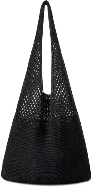 Pleneal Crochet Tote Bag, Mesh Beach Bag, Knitted Shoulder Bag Vacation Arsthetic Boho Tote Bag for Women