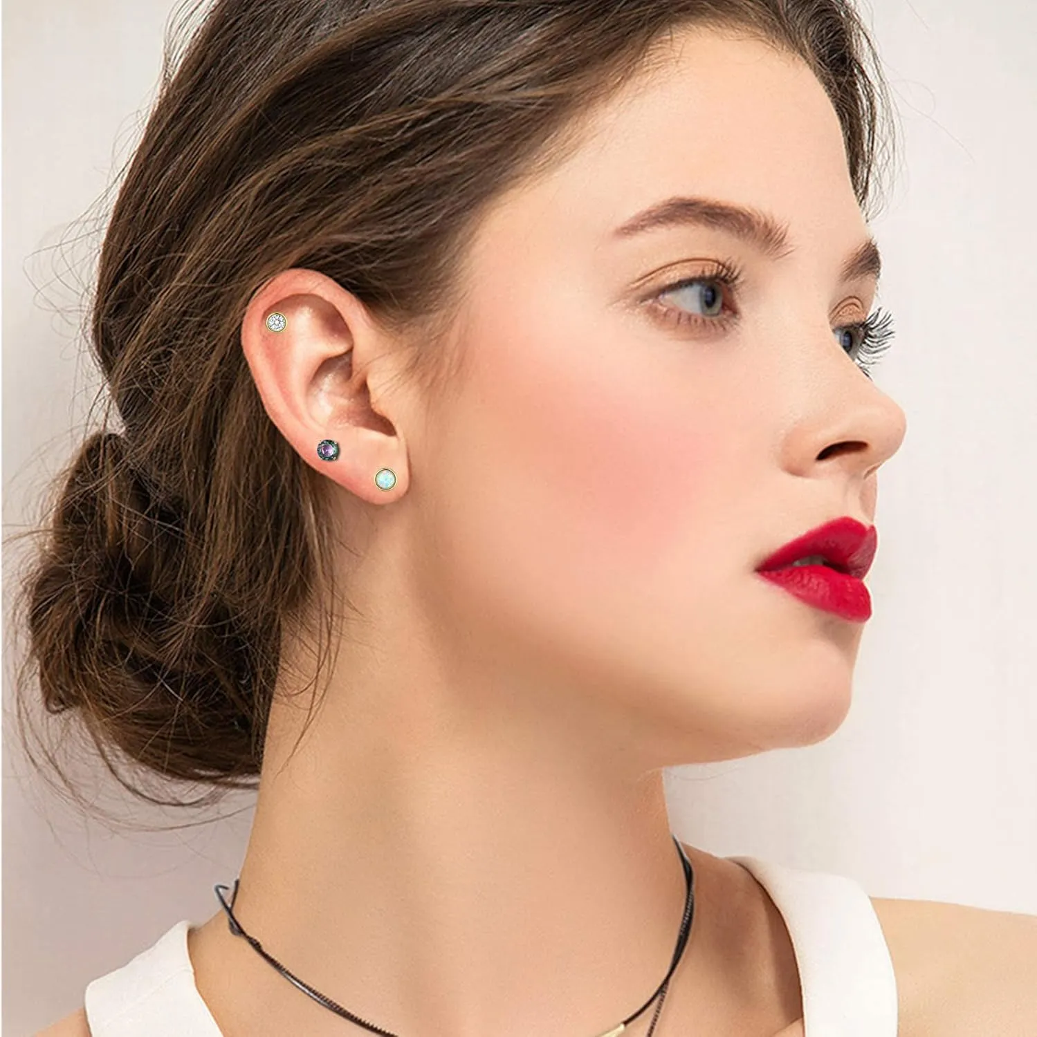 PLOMFOV 20G Stainless Steel Stud Earrings for Women Men CZ Heart Star Moon Flat Back Earrings Cartilage Earrings Stud Hoops Helix Tragus Daith Earrings Piercing Jewelry
