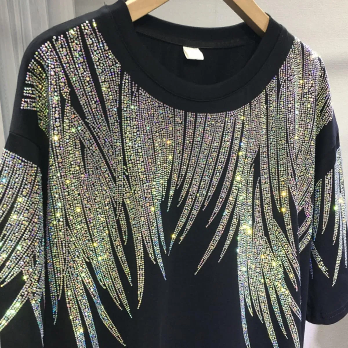 Plus Size Tops Short Sleeve Oversized Graphic Tees for Women Men Summer Rhinestones Shirts Loose Fit Unisex