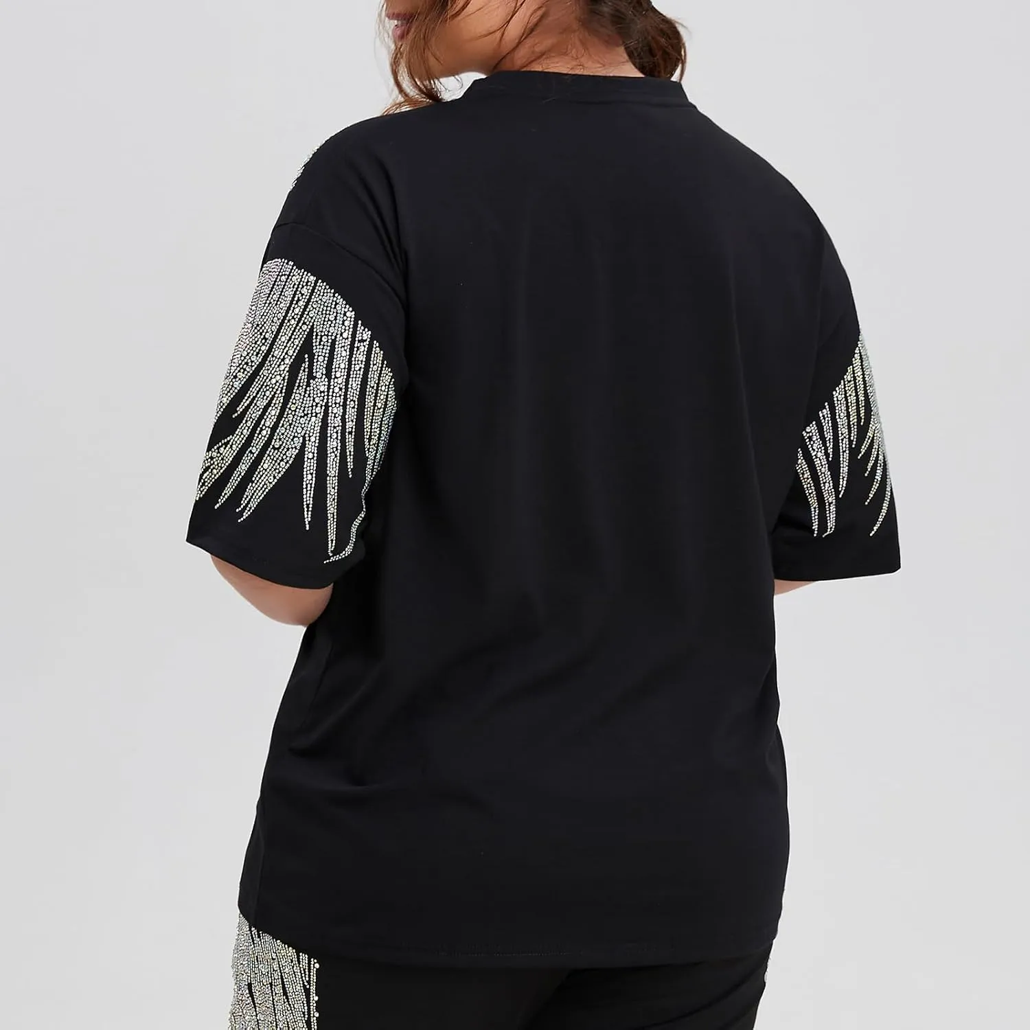 Plus Size Tops Short Sleeve Oversized Graphic Tees for Women Men Summer Rhinestones Shirts Loose Fit Unisex