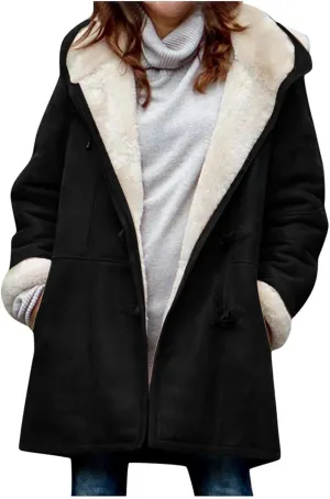 Plus Size Winter Coats for Women 2024 Warm Sherpa Fleece Lined Distressed Jackets Hooded Parka Faux Suede Pea Coat Outerwear
