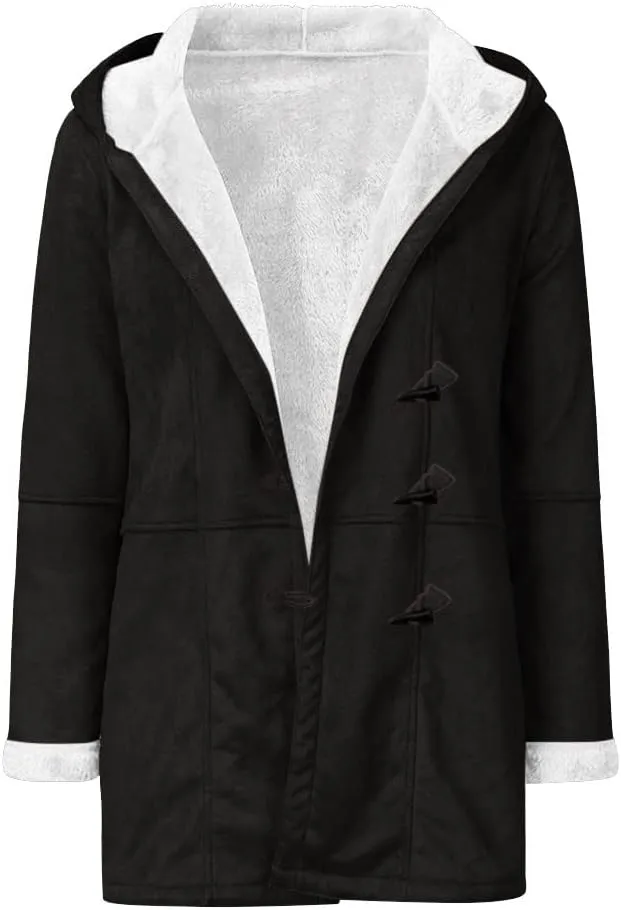 Plus Size Winter Coats for Women 2024 Warm Sherpa Fleece Lined Distressed Jackets Hooded Parka Faux Suede Pea Coat Outerwear
