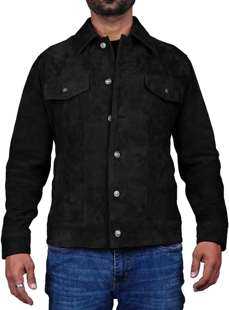 Premium Vintage Trucker Suede Leather Jacket Men Genuine Lambskin Men Leather Jackets Shirt Collar Jackets For Mens