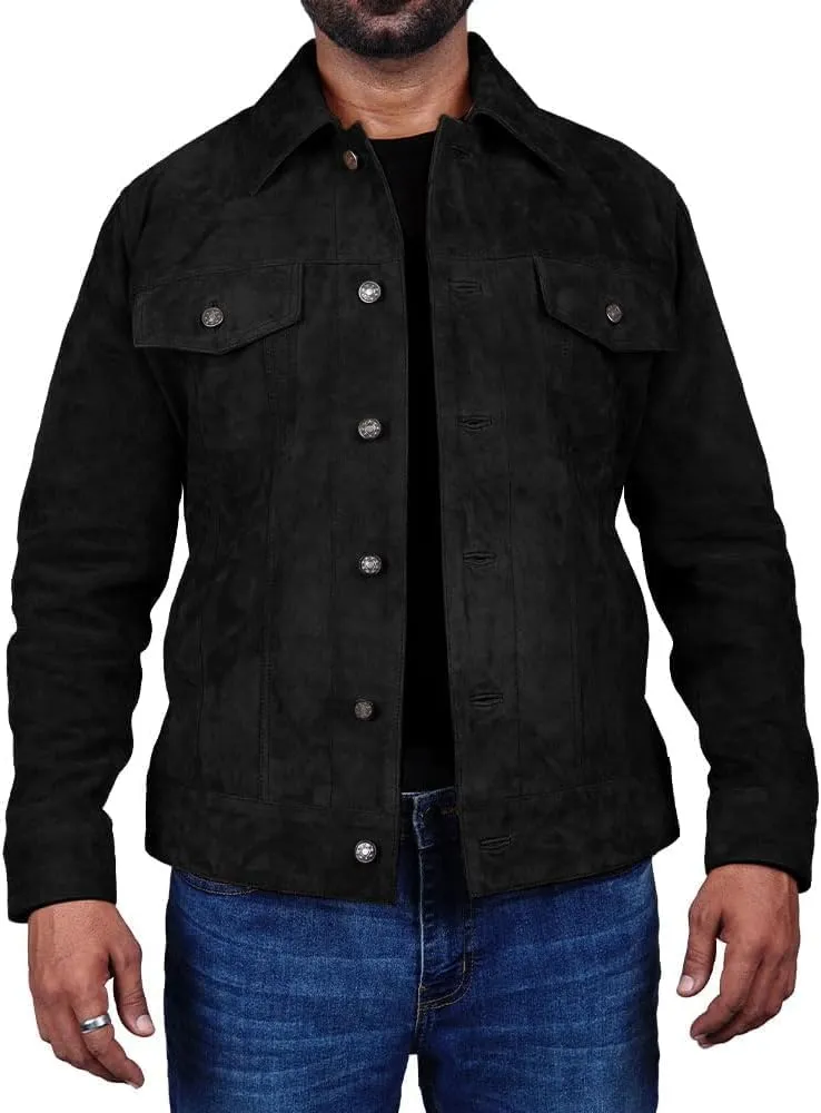 Premium Vintage Trucker Suede Leather Jacket Men Genuine Lambskin Men Leather Jackets Shirt Collar Jackets For Mens