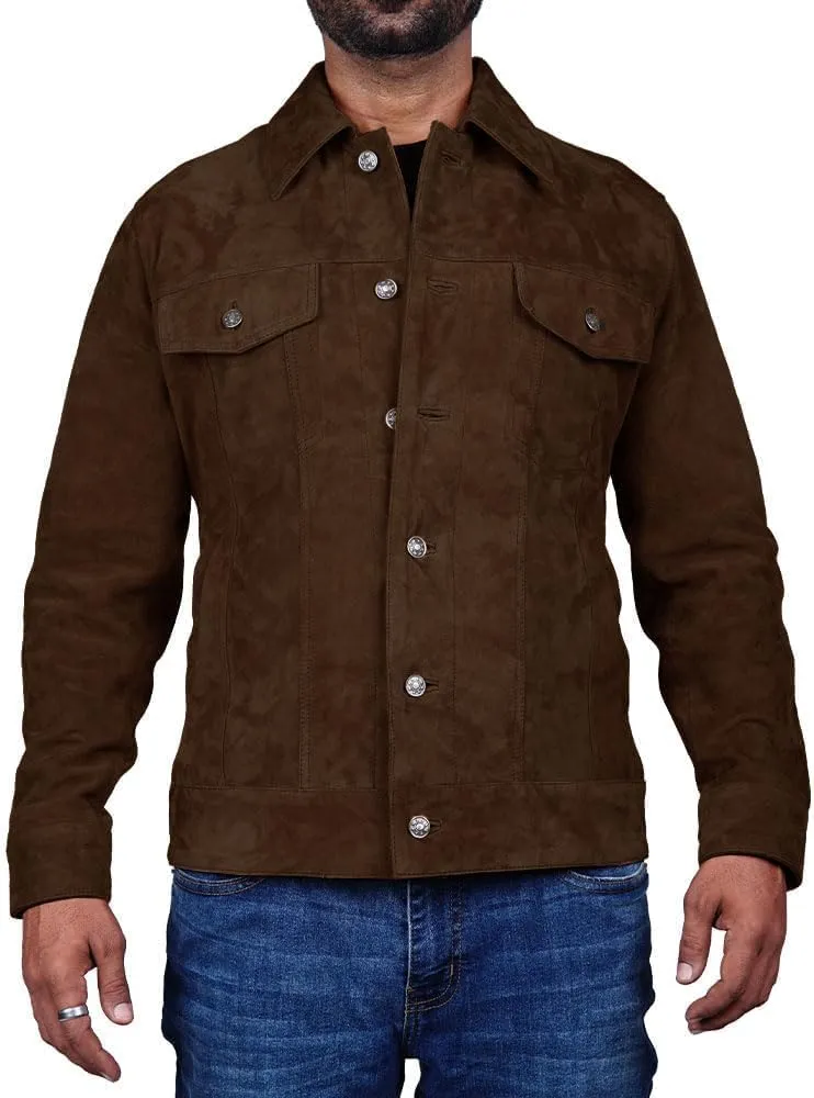 Premium Vintage Trucker Suede Leather Jacket Men Genuine Lambskin Men Leather Jackets Shirt Collar Jackets For Mens