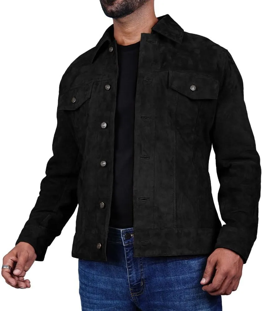 Premium Vintage Trucker Suede Leather Jacket Men Genuine Lambskin Men Leather Jackets Shirt Collar Jackets For Mens
