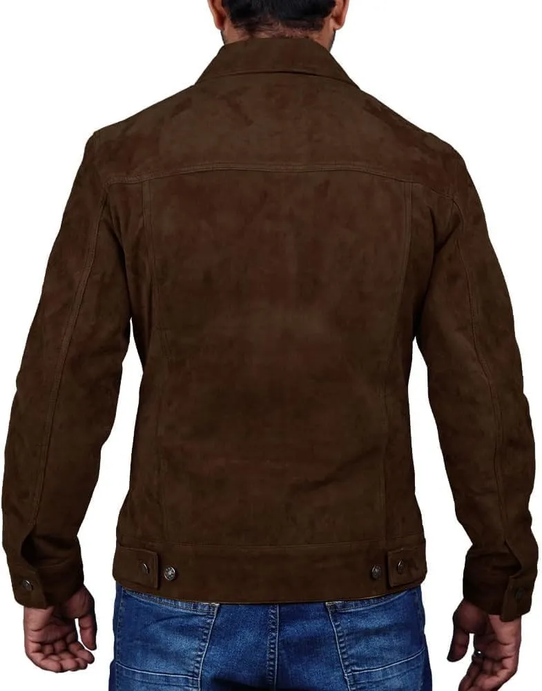 Premium Vintage Trucker Suede Leather Jacket Men Genuine Lambskin Men Leather Jackets Shirt Collar Jackets For Mens