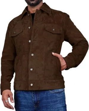 Premium Vintage Trucker Suede Leather Jacket Men Genuine Lambskin Men Leather Jackets Shirt Collar Jackets For Mens