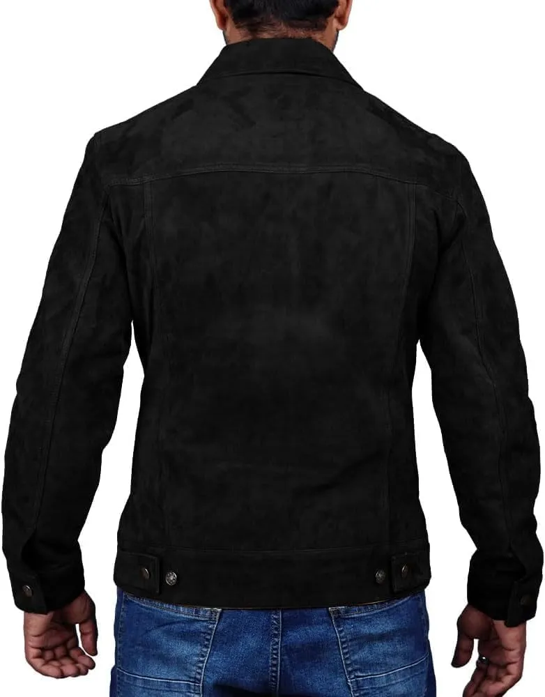 Premium Vintage Trucker Suede Leather Jacket Men Genuine Lambskin Men Leather Jackets Shirt Collar Jackets For Mens