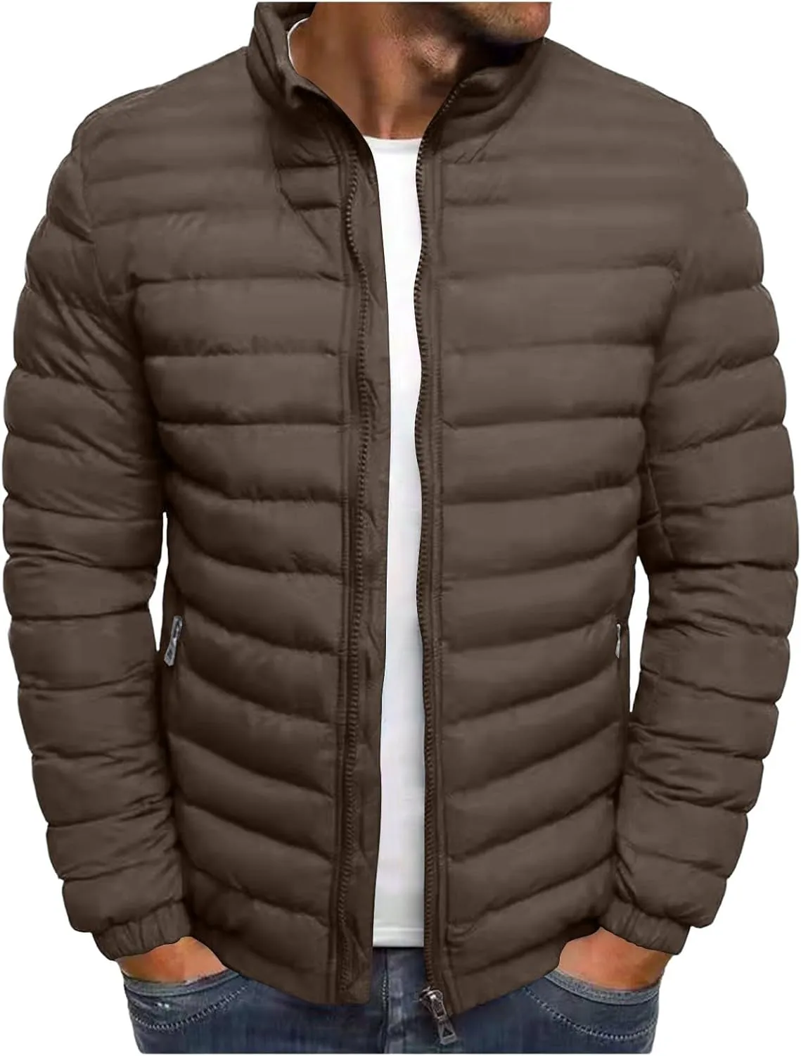 Puffer Jacket Men Packable Lightweight Down Jacket Zip up Quilted Jacket Warm Insulated Coats Thermal Winter Jacket