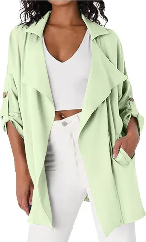 Puffer Jacket Womens Plus Size Button Thin Winter Coat Casual Cardigan Long Sleeve Trench Jackets with Pockets