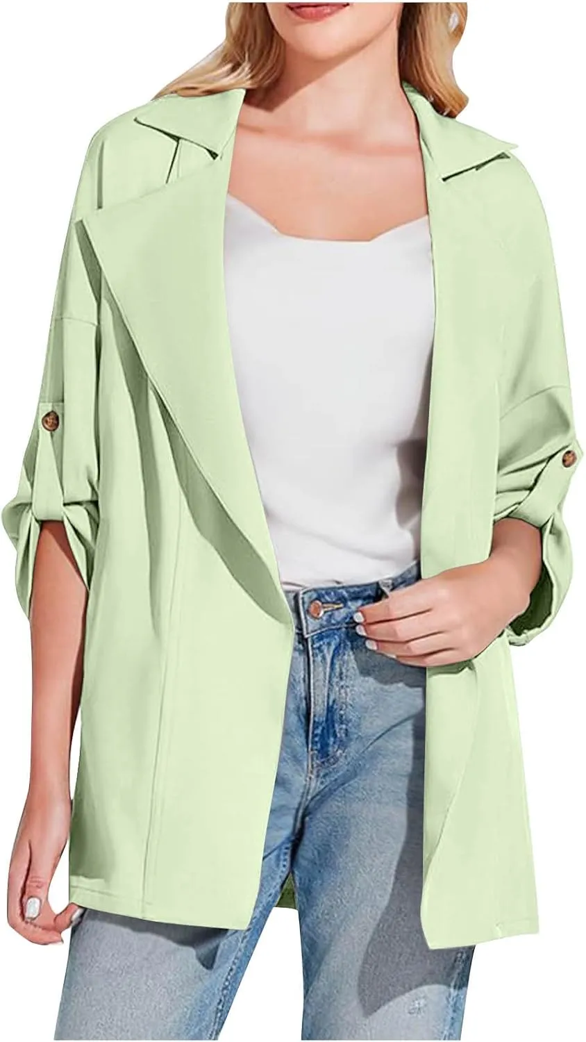 Puffer Jacket Womens Plus Size Button Thin Winter Coat Casual Cardigan Long Sleeve Trench Jackets with Pockets