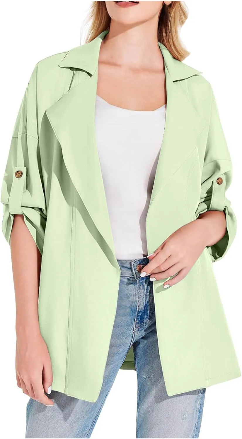 Puffer Jacket Womens Plus Size Button Thin Winter Coat Casual Cardigan Long Sleeve Trench Jackets with Pockets