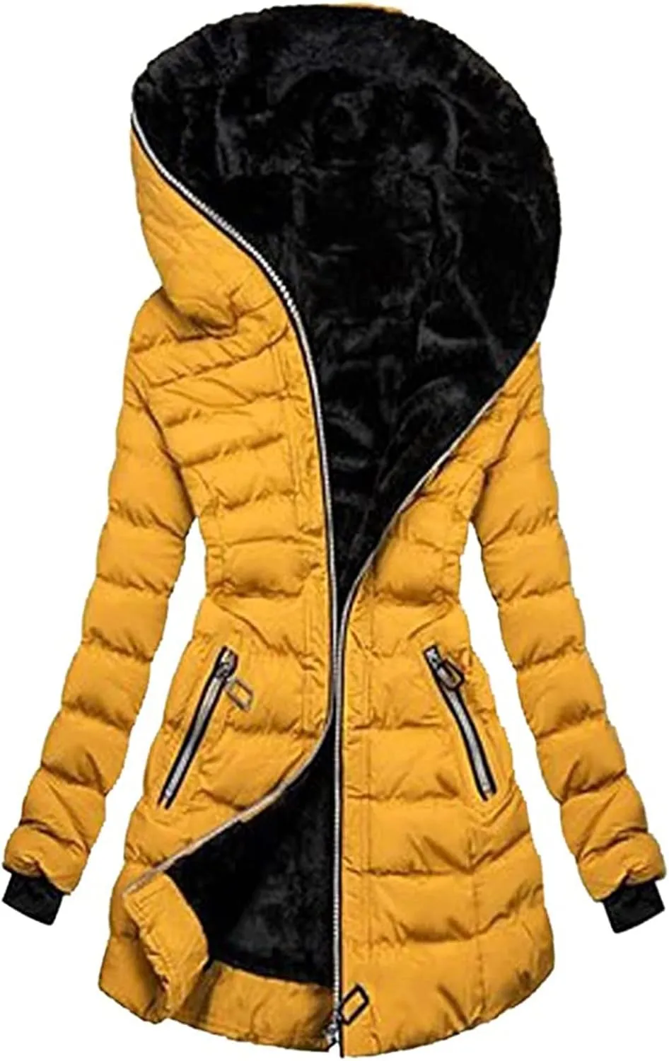 Quilted Jackets for Women 2024 Fashion Velvet Cotton Coats Long Sleeve Hooded Jackets with Pockets Zip up Outerwear