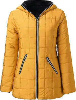 Quilted Jackets for Women 2024 Fashion Velvet Cotton Coats Long Sleeve Hooded Jackets with Pockets Zip up Outerwear