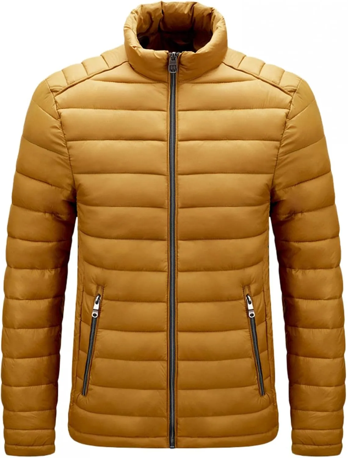QWENTMTNTY Lightweight Puffer Jacket for Men Full Zip Cotton Quilted Bubble Down Coats Big Tall Sports Windproof Winter Outerwear