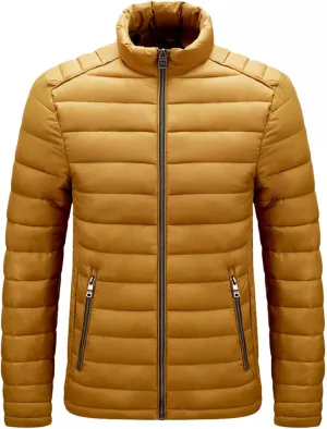 QWENTMTNTY Lightweight Puffer Jacket for Men Full Zip Cotton Quilted Bubble Down Coats Big Tall Sports Windproof Winter Outerwear