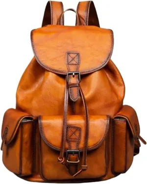 Retro Luggage Travel Bags Backpacks Genuine Leather Laptop Bags Computers Bags Mens Casual Daypack Briefcases(Brown-1)