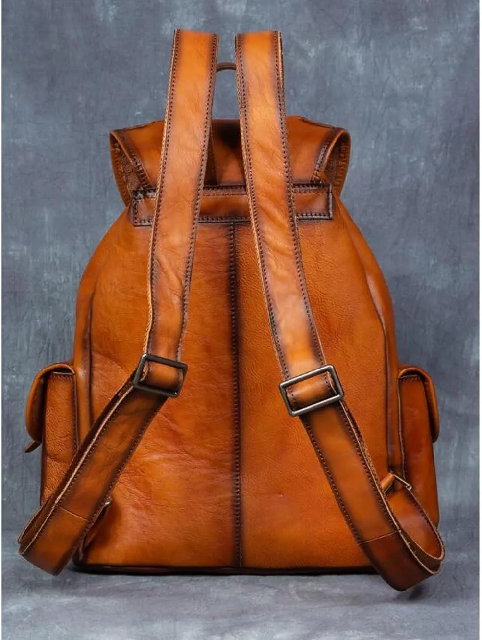 Retro Luggage Travel Bags Backpacks Genuine Leather Laptop Bags Computers Bags Mens Casual Daypack Briefcases(Brown-1)
